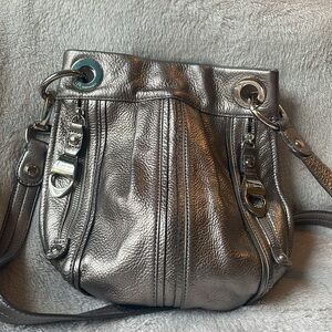 B Makowsky pewter leather crossbody